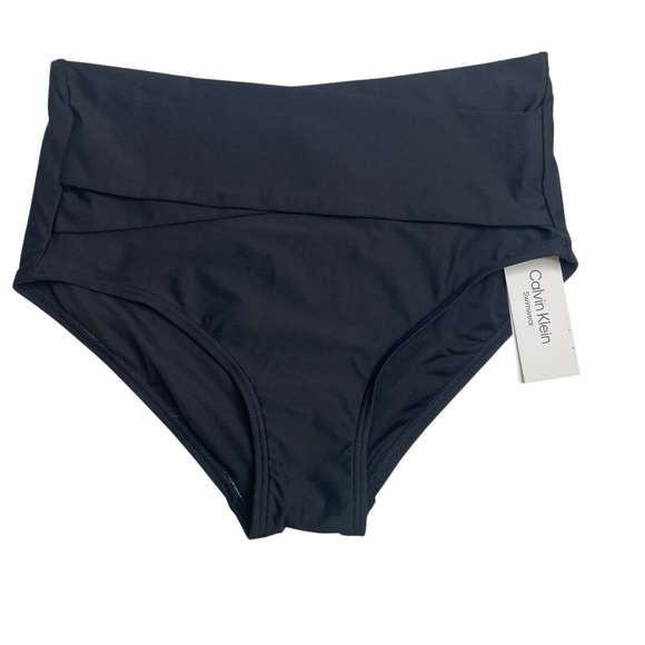 Calvin Klein High-Waist Cross-Over Tummy-Control Bikini Bottoms Black Small New - Picture 1 of 7